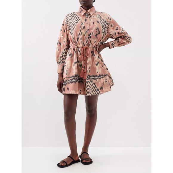 Ulla Johnson Dari Ikat-Jacquard Cotton-Canvas Shirt Dress Light Pink US 4 - Picture 1 of 13